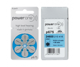 Pilha para Aparelho auditivo Power One 675 - Caixa com 10 cartelas - 60 Unidades
